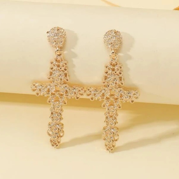 Gold Cross Earrings - Picture 3 of 5